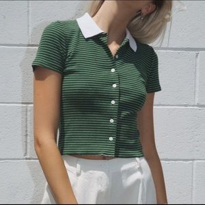 brandy melville green striped caroline polo top